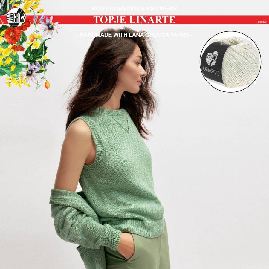 More by Mooj Breipakket top mt. 36 38 met Linarte garen model 9 van Lana Grossa Classici 24-kleur wit