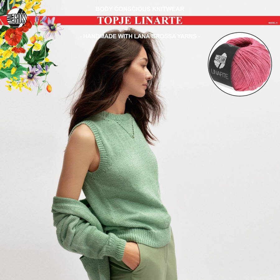 More by Mooj Breipakket top mt. 36 38met Linarte garen model 9 van Lana Grossa Classici 24-kleur azalea