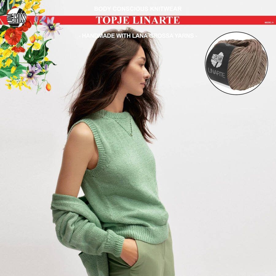 More by Mooj Breipakket top mt. 40 42 en 44 met Linarte garen model 9 van Lana Grossa Classici 24-kleur nougat
