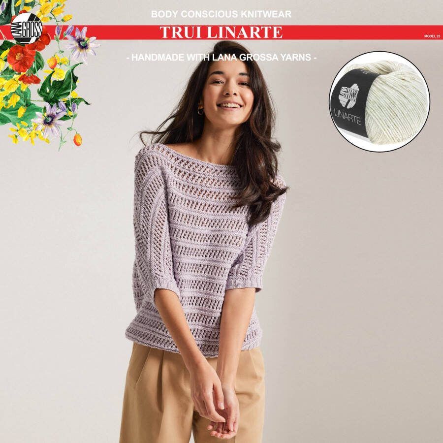 More by Mooj Breipakket trui mt. 40 42 met Linarte garen model 23 van Lana Grossa Classici 24-kleur wit