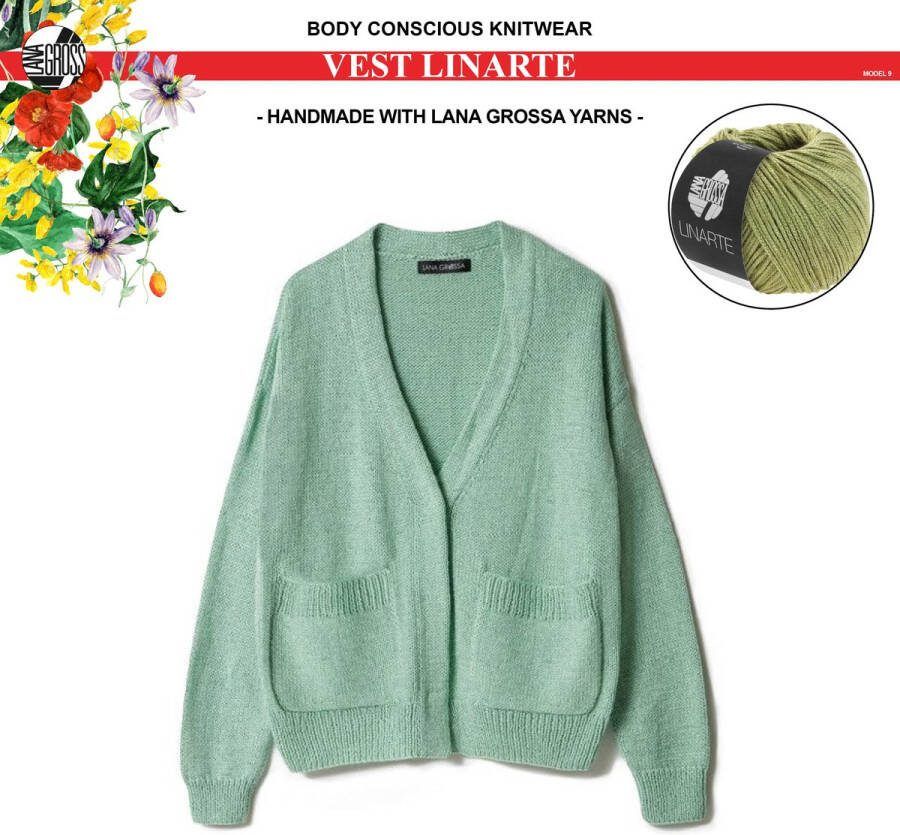 More by Mooj Breipakket vest mt. 44 met Linarte garen model 8 van Lana Grossa Classici 24 -kleur olijf