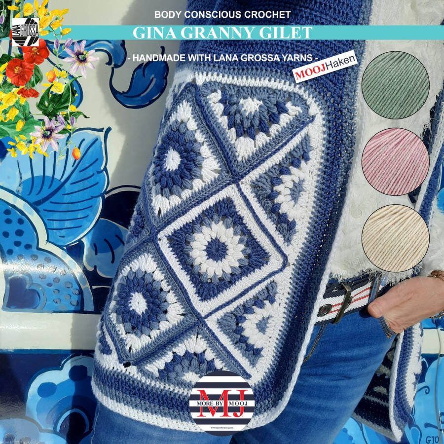More by Mooj Haakpakket Gina Granny Gilet- Green Pink