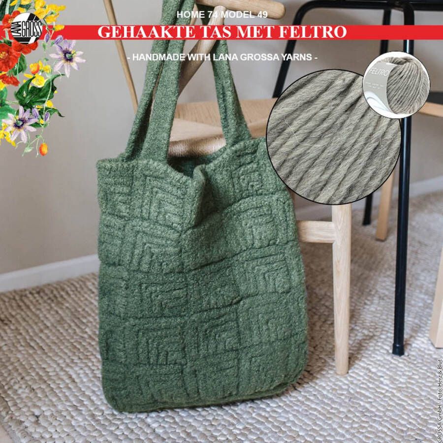 More by Mooj Haakpakket granny tas met Feltro-garen model 49 van Lana Grossa Home nr. 74-lichtgrijs