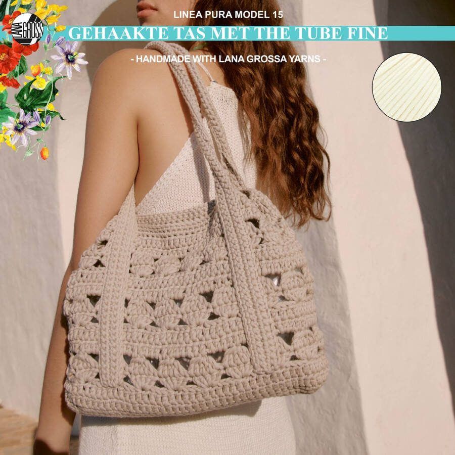 More by Mooj Haakpakket tas met The Tube Fine garen model 15 van Linea Pura 16-cream