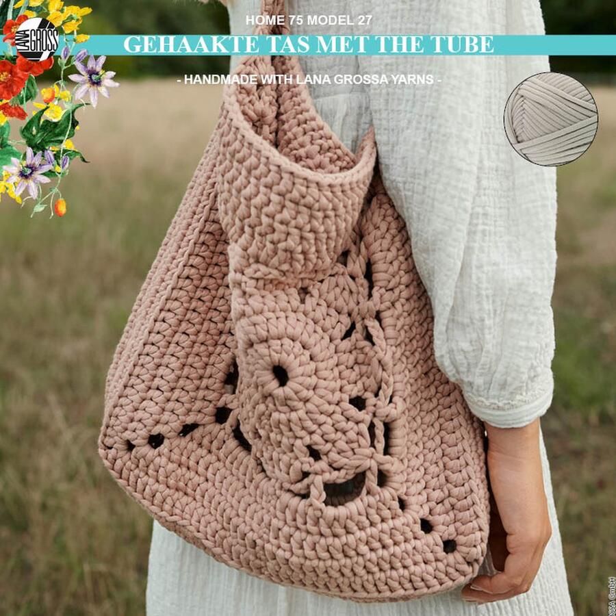 More by Mooj Haakpakket tas met The Tube garen model 27 van Lana Grossa Home 75-greige