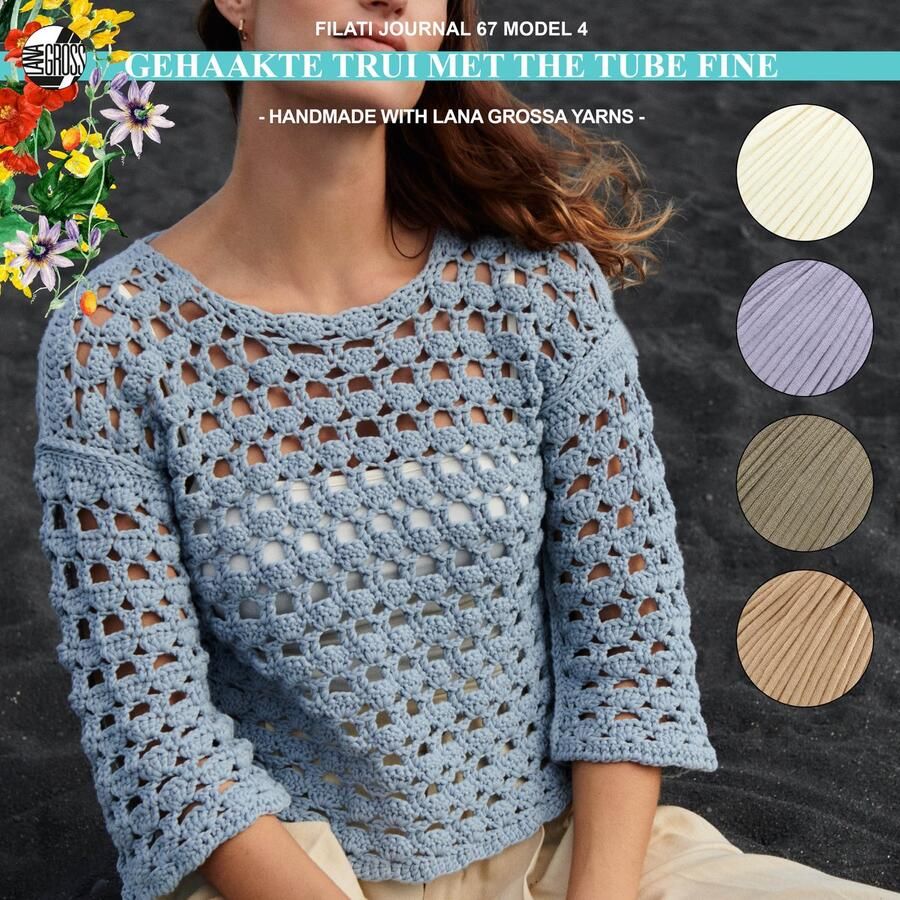 More by Mooj Haakpakket trui met The Tube Fine garen model 4 van Filati Journal 67-mt 42 44-lila