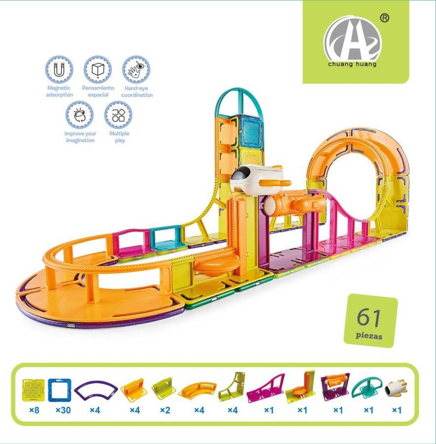 Morgiano Magnetisch Speelgoed Magnetic Tiles sky Track 61 stuks -Delig Constructiespeelgoed Magnetische Bouwstenen Magnetische Tegels Magnetic toys Duurzaam Speelgoed