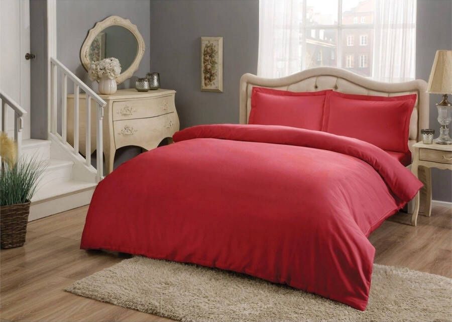 Morhane Basic saten 2-persoons dekbedovertrekset 200x220cm met laken en 2 kussenslopen rood