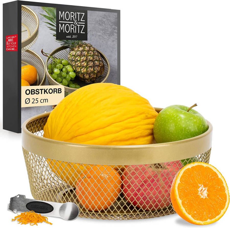 Moritz Moritz & Moritz Fruitschaal goud modern 25 cm fruitmand goud metaal mand voor geschenken vruchten groenten en brood