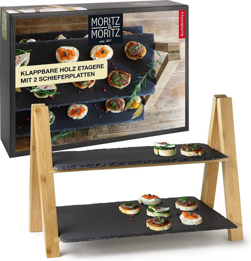 Moritz Moritz & Moritz Leisteen etagère 2 niveaus 35 x 25 x 28 cm leisteenplaat voor het instellen en serveren van snacks