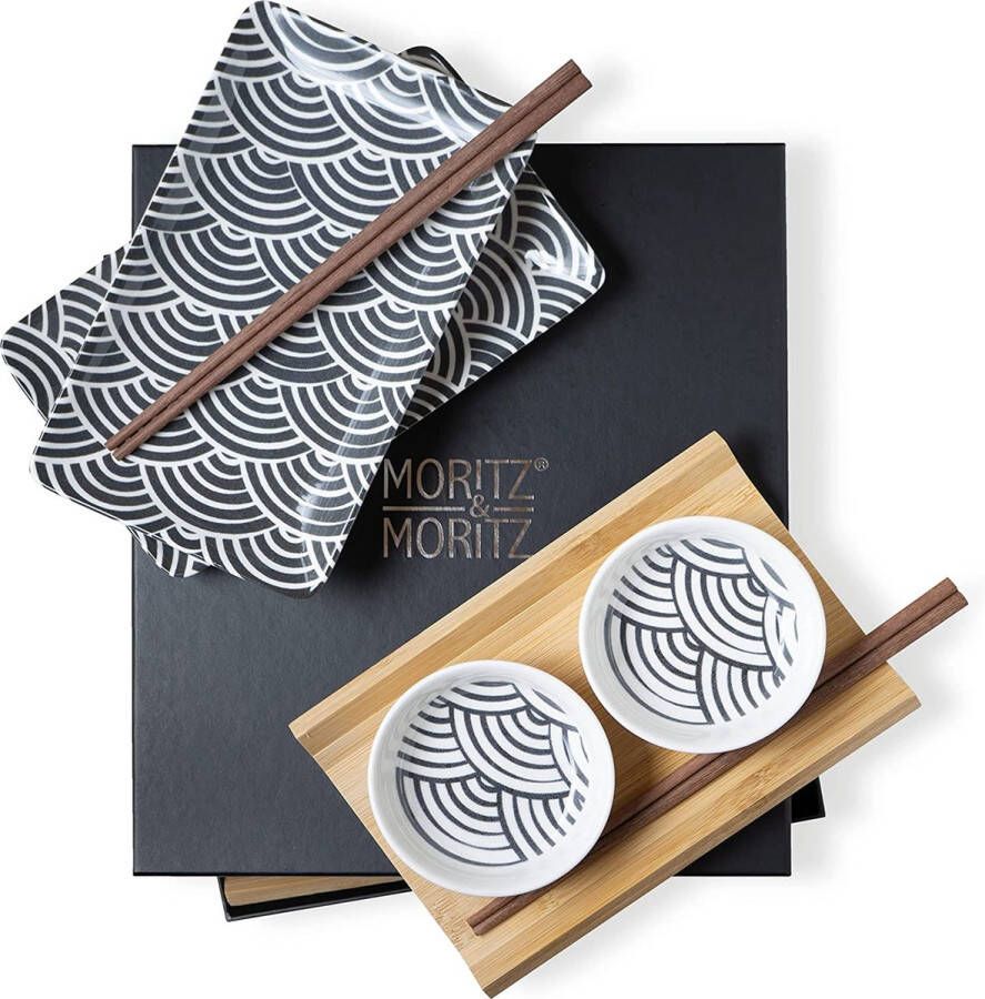 Moritz Moritz & Moritz Sushi Servies Set voor 2 Personen 10 Delig Sushi Serveerset met 2 x Sushi Borden Dipschaaltjes en Sticks