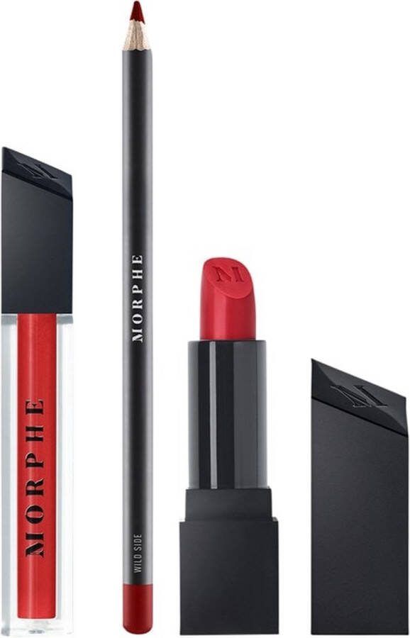 Morphe out & a Pout Fiery Red Lip Trio Lipstick Lipgloss Lip potlood Fiery Red