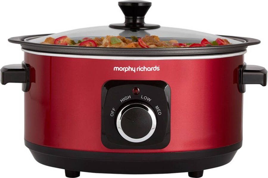 Morphy Richards Slowcooker 3.5 Liter 460014 163 W Draaiknop Zwart Rood Glas