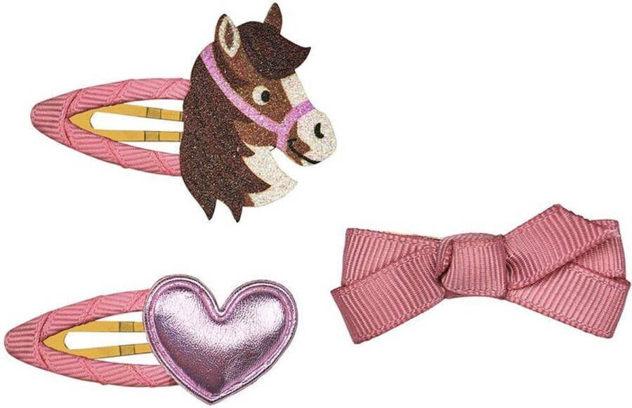 Moses verlag Haarclips 3 in set Paarden 3 assorti donkerroze 5x4cm