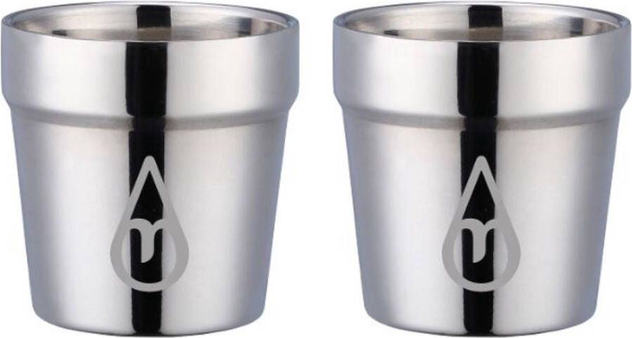 Motivai Dubbelwandige Koffiebeker 2 STUKS Zilver 175 ML Kantoor beker Herbruikbare koffiebekers Dikwandige Drinkbeker Theekopje Koffiekopje Feestje of Kamperen Onbreekbaar & Herbruikbaar Vaatwasmachinebestendig