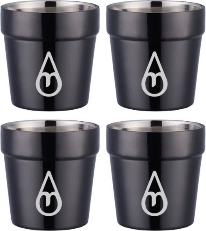 Motivai Dubbelwandige Koffiebeker 4 STUKS Zwart 175 ML Kantoor beker Herbruikbare koffiebekers Dikwandige Drinkbeker Theekopje Koffiekopje Feestje of Kamperen Onbreekbaar & Herbruikbaar Vaatwasmachinebestendig