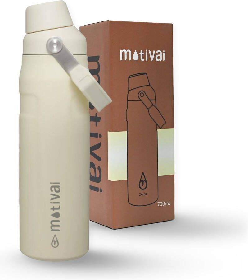 Motivai Fast Sip Thermosfles Crème 24oz Travel Cup RVS Thermosbeker Drinkbeker To Go 700 ML Travel Mug Thermosbeker met Draaidop Waterfles met hendel Motivatie Waterfles Tumbler Thermoskan Fast Sip Bottle