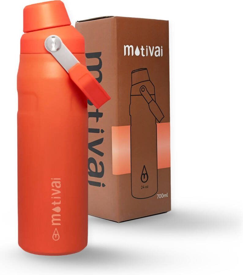 Motivai Fast Sip Thermosfles Oranje 24oz Travel Cup RVS Thermosbeker Drinkbeker To Go 700 ML Travel Mug Thermosbeker met Draaidop Waterfles met hendel Motivatie Waterfles Tumbler Thermoskan Fast Sip Bottle