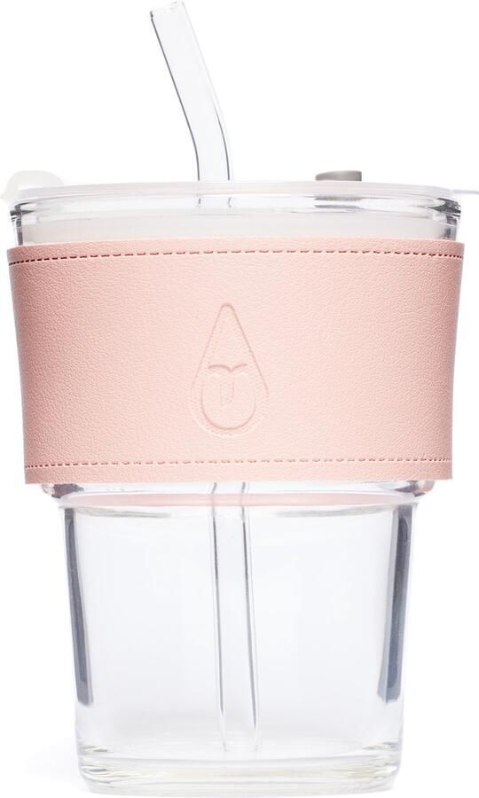 Motivai Drinkglas met deksel rietje en leren band 400 ML Rosé Cocktailglazen Glazen beker met rietje Drinkglas met leren band Tumbler voor koffie cocktail smoothie Waterglas Zomer 2024