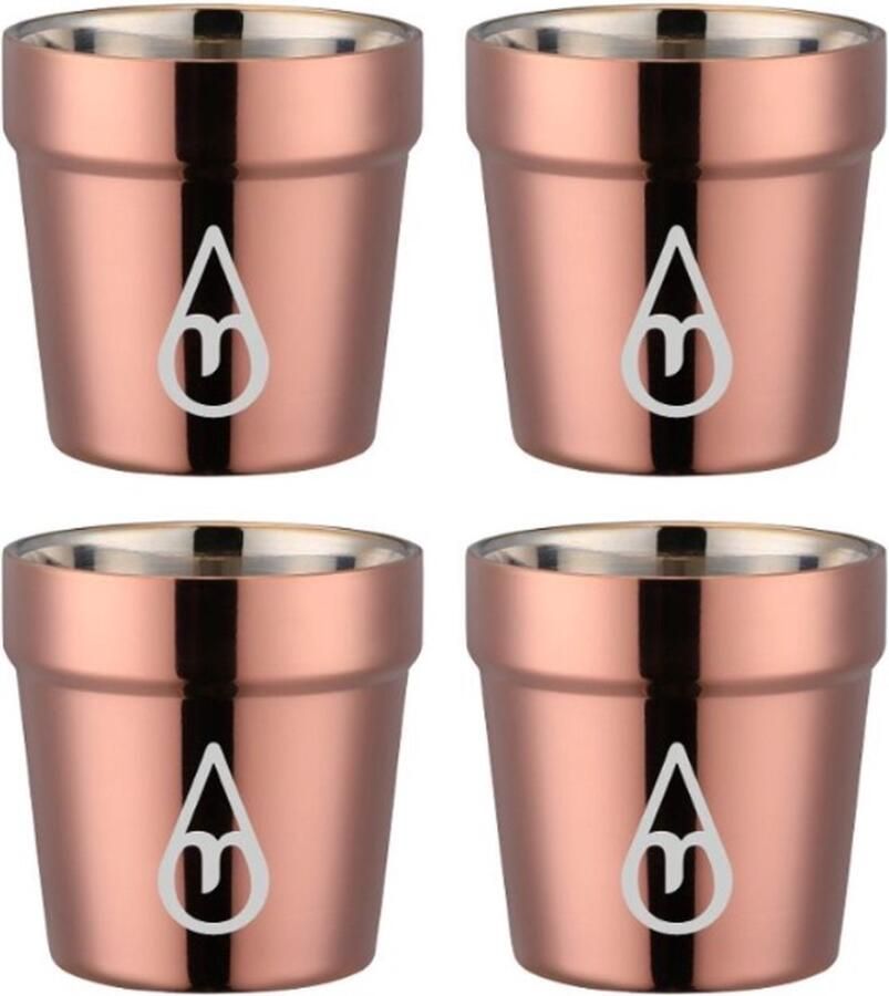 Motivai Dubbelwandige Koffiebeker 4 STUKS Rosé 175 ML Dikwandige Drinkbeker Theekopje Koffiekopje Feestje of Kamperen Onbreekbaar & Herbruikbaar Vaatwasmachinebestendig