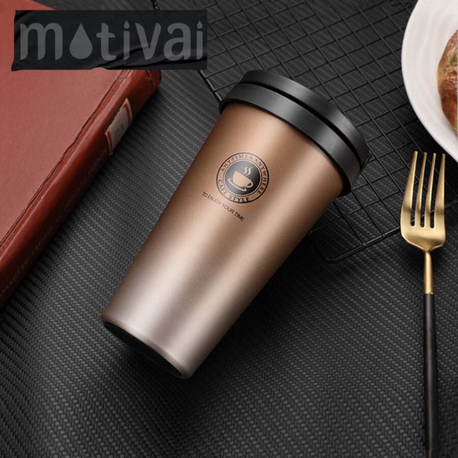 Motivai Outdoor Koffiebeker To Go Cappuccino 500ml Thermosbeker BPA vrij Theebeker Reisbeker Travel mug Lekvrij