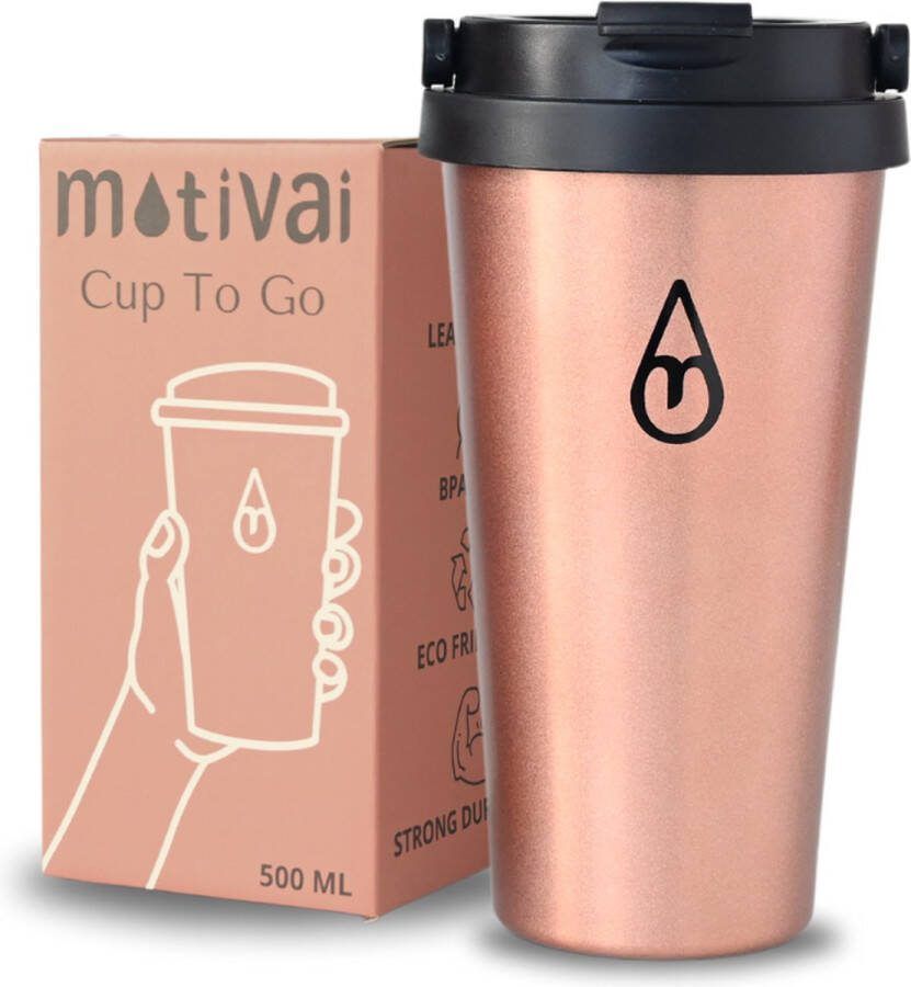 Motivai Outdoor Koffiebeker To Go Rosé 500ml Thermosbeker BPA vrij Theebeker Reisbeker Travel mug Lekvrij