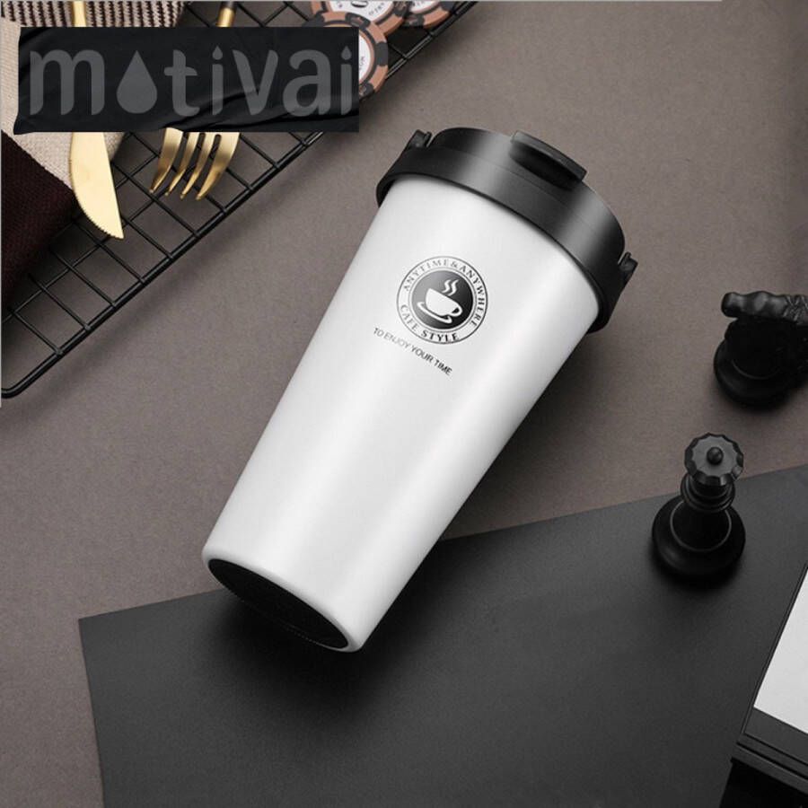 Motivai Outdoor Koffiebeker To Go Wit 500ml Thermosbeker BPA vrij Theebeker Reisbeker Travel mug Lekvrij