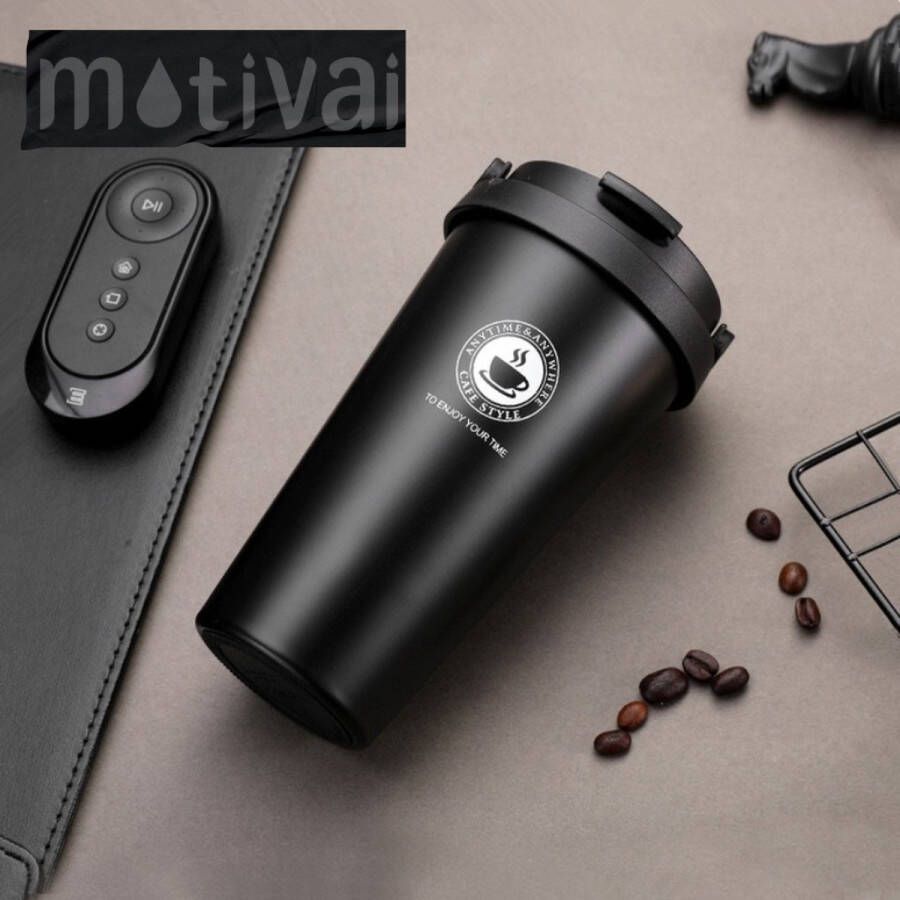 Motivai Outdoor Koffiebeker To Go Zwart 500ml Thermosbeker BPA vrij Theebeker Reisbeker Travel mug Lekvrij