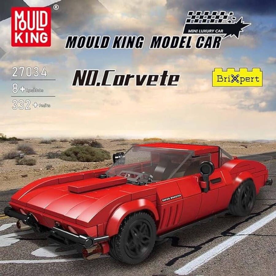 Mould King 27034 Corvette 332 onderdelen Gratis Vitrine Box Lego compitabel