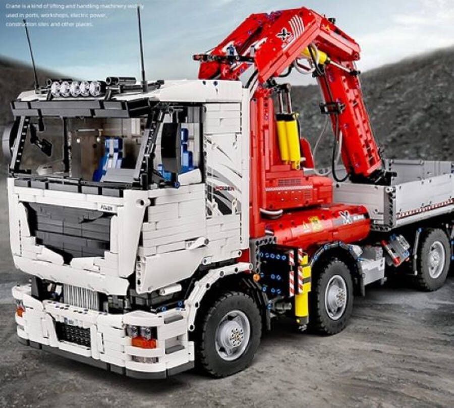 Mould King 19002 MEGA Radiografische Vrachtwagen Truck Compatible met bekende merk Truck met Kraan Pneumatisch Technisch Bouwpakket 8000+ Bouwstenen Afstand bestuurbaar Radiografisch RC Kraanwagen Bouwpakket