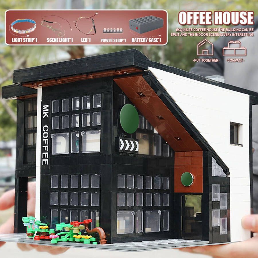 Mould King Modern Starbucks Cafe koffiebar met led verlichting 2728 bouwstenen Geen origineel LEGO product compatible met LEGO