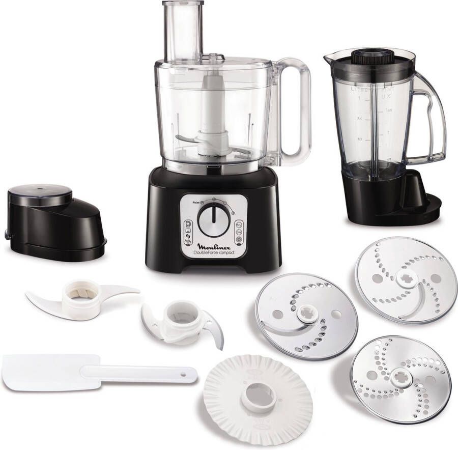 Moulinex FP546811 Double Force Compacte multifunctionele robot + 9 accessoires Zwart Donkergrijs
