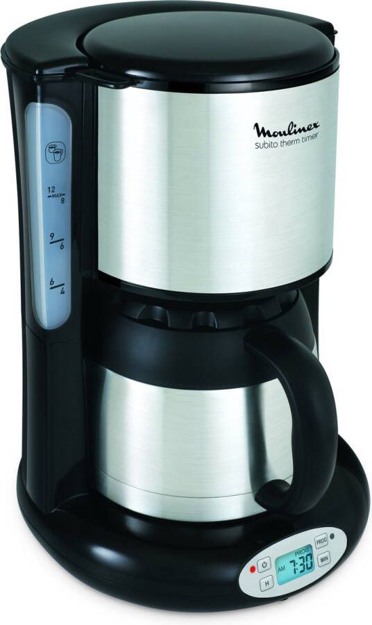 Moulinex ft362811 cafetiere filter met subito isotherme asser programmeerbaar 8 a 12 kopjes zwart en roestvrij staal