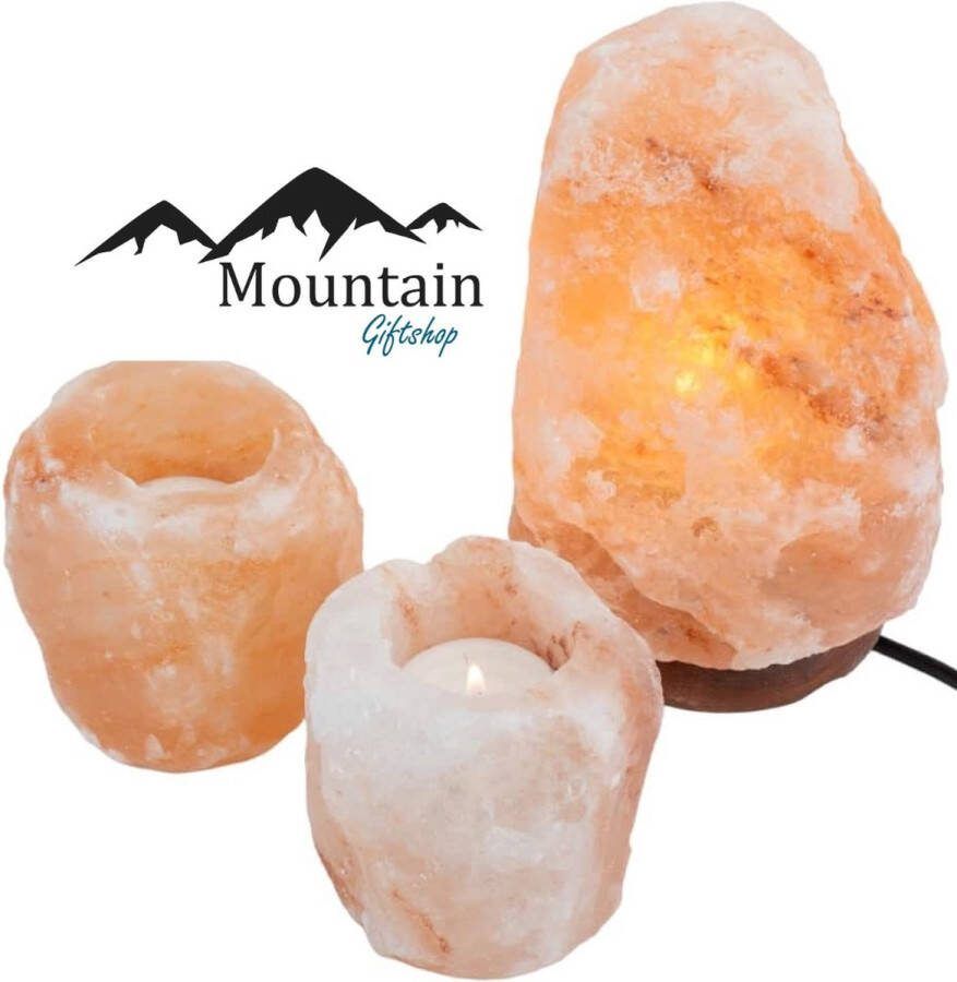 Mountain-giftshop Himalaya zoutlamp set Himalaya Zoutlamp (1-2 kg) + 2 x Waxinelichthouder (600-800 gram)