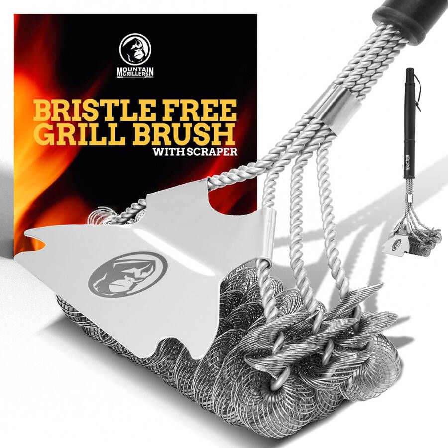 Mountain grillers Brushless Grillborstel met Scherpe Schraper Deze grilldraadborstel reinigt metalen grills zonder ze te beschadigen