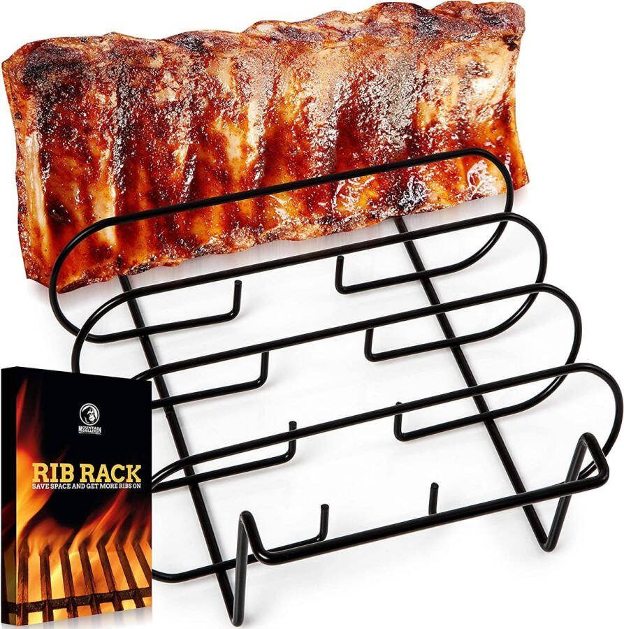 Mountain grillers Spareribshouder voor roker BBQ-ribrek voor gas- of houtskoolgrill Spareribshouder met antiaanbaklaag voor grillen en barbecuen Voor 5 babyribben Zwart
