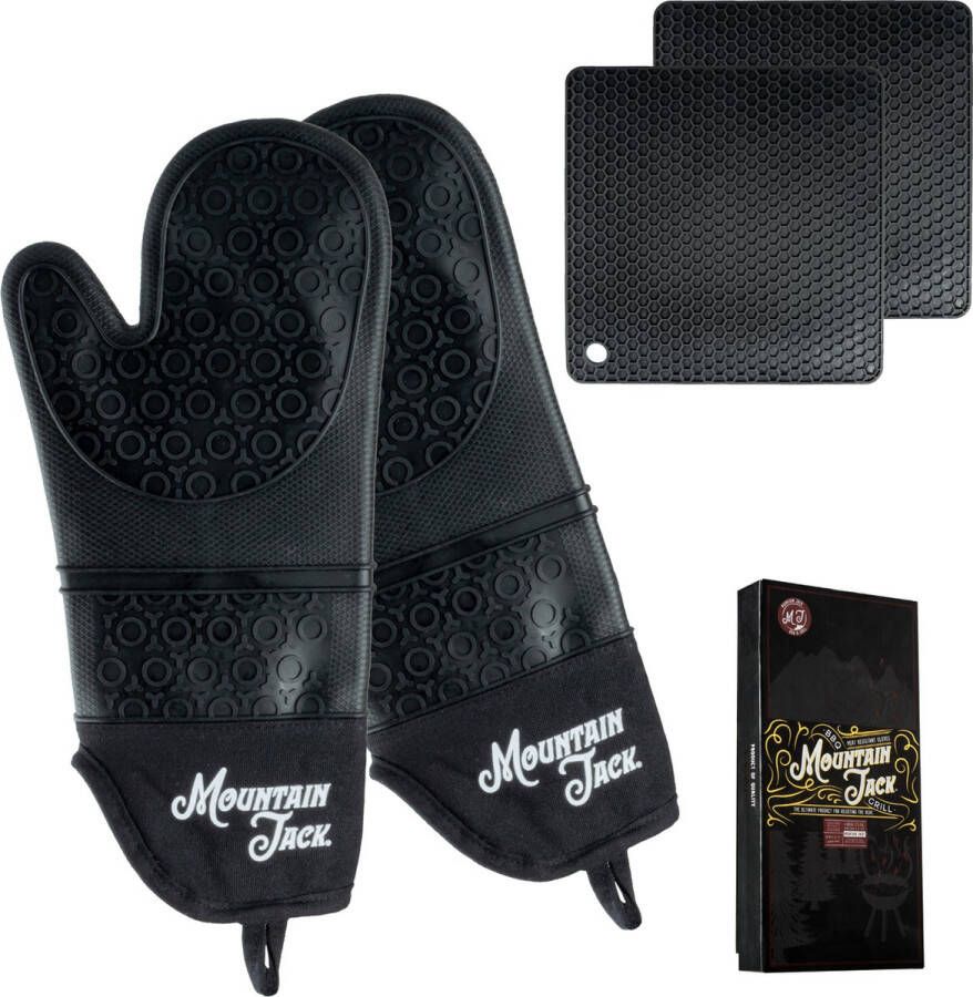 Mountain Jack Mountain Jack 2 Stuks Antislip BBQ & Oven Veiligheid Handschoenen – Ovenwanten Hittebestendige Dubbele Voering Zwart