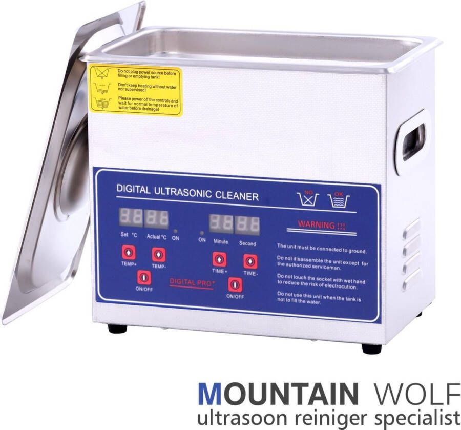 Mountain Wolf Ultrasoon reiniger 3 Liter 3L (Ultrasoonbad Reinigingsbad Reinigingsbak Ultrasone Reinigingsmachine Ultrasoonbak Ultrasonic Cleaner beste Reinigings trilbad sieraden bad bak pedicure badje brillen apparaat)