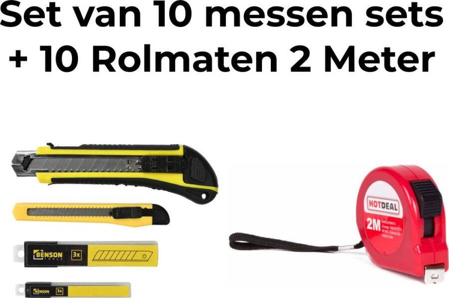 Mousa Markt Complete Klusset 10 stuk Stellingmessen van Benson voor Precisiewerk 4-delig Set + 10 Stuks 2 Meter Rolmaten Stellingmessen Klusaccessoires Snijgereedschap Klusbenodigdheden Benson stellingmessen Rolmaten 2 meter Klusgereedschap