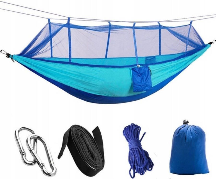 MOZY Hangmat met Klamboe 290x140 180 kg Blauw Met Rits Hangmat met Muggennet Survival Hammock Outdoor Camping Kamperen Hangmat