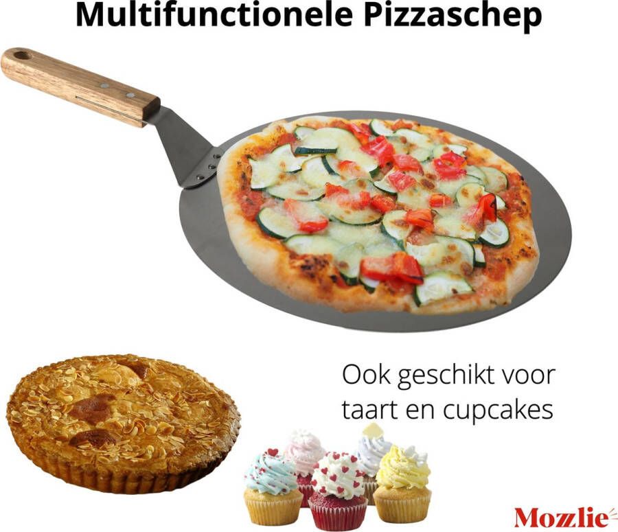 Mozzli Pizzaschep 30 cm voor oven of BBQ rond RVS met houten handvat