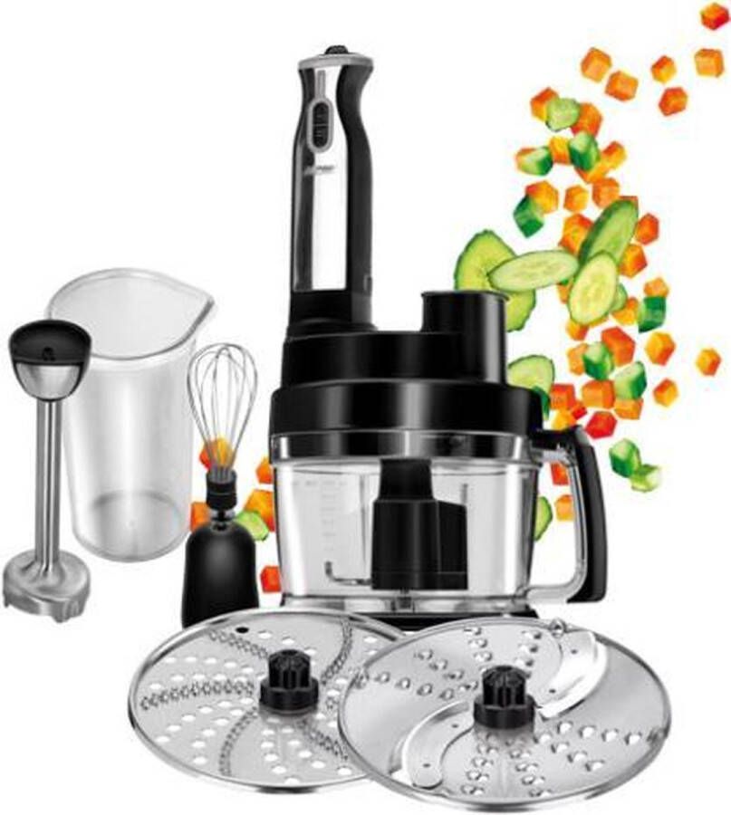 MPM Complete Keukenmachine Foodprocessor met Accessoires Keukenrobot Zwart 800W