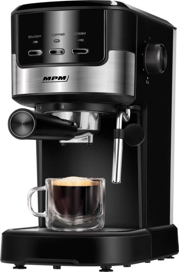 MPM Koffiemachine Koffieapparaat Espressomachine 15 Bar met Aluminium Boiler en Stoompijpje