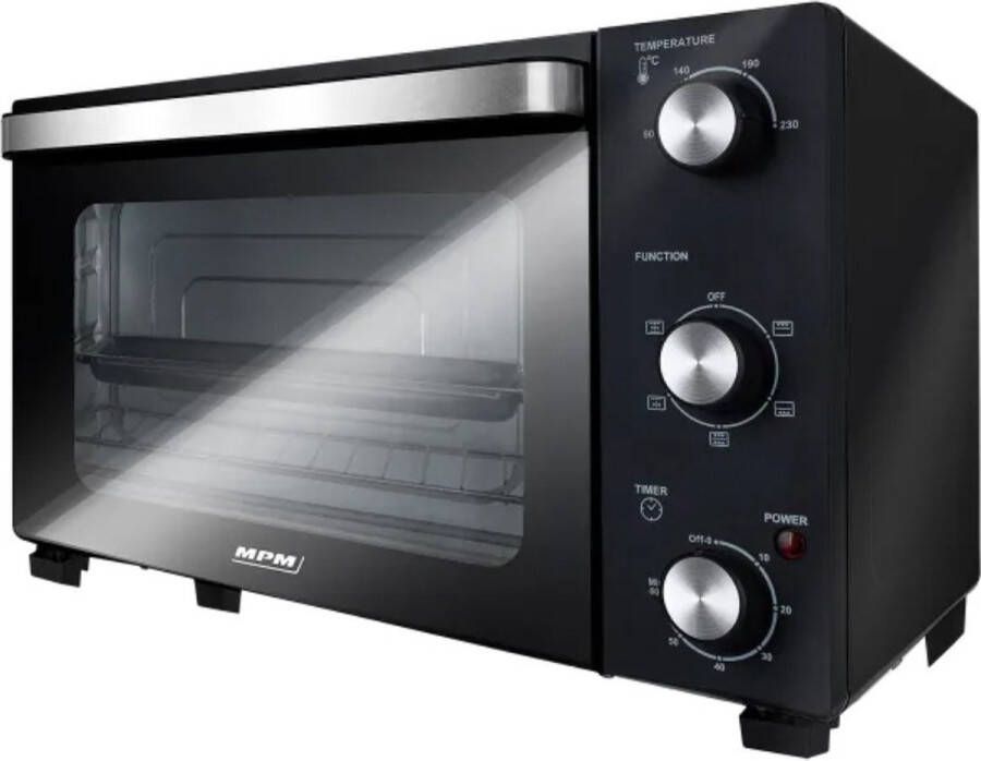 MPM Vrijstaande Elektrische Oven 28 Liter Hete Lucht Mini Oven met Timer 230°C 1500W Zwart