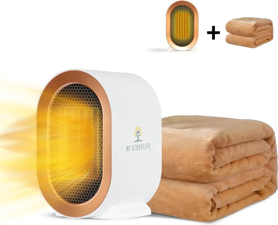 Mr Greenlife Kachel Elektrisch Kachelventilator Elektrische Kachel Ventilatorkachel Kachels 1200W Keramische Kachel 2 Standen Wit Inclusief GRATIS deken