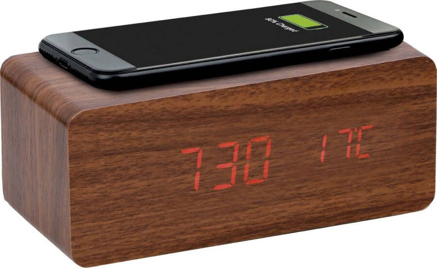 Mr Handsfree MrHandsfree DAC-100 Woodline Digitale Alarmklok met Draadloze Smartphone Lader Bruin