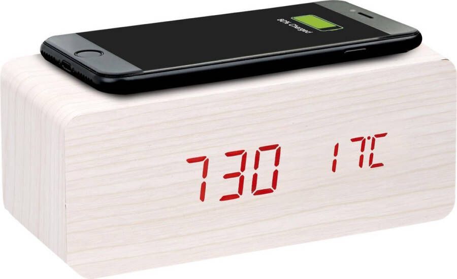 Mr Handsfree MrHandsfree DAC-100 Woodline Digitale Alarmklok met Draadloze Smartphone Lader Wit