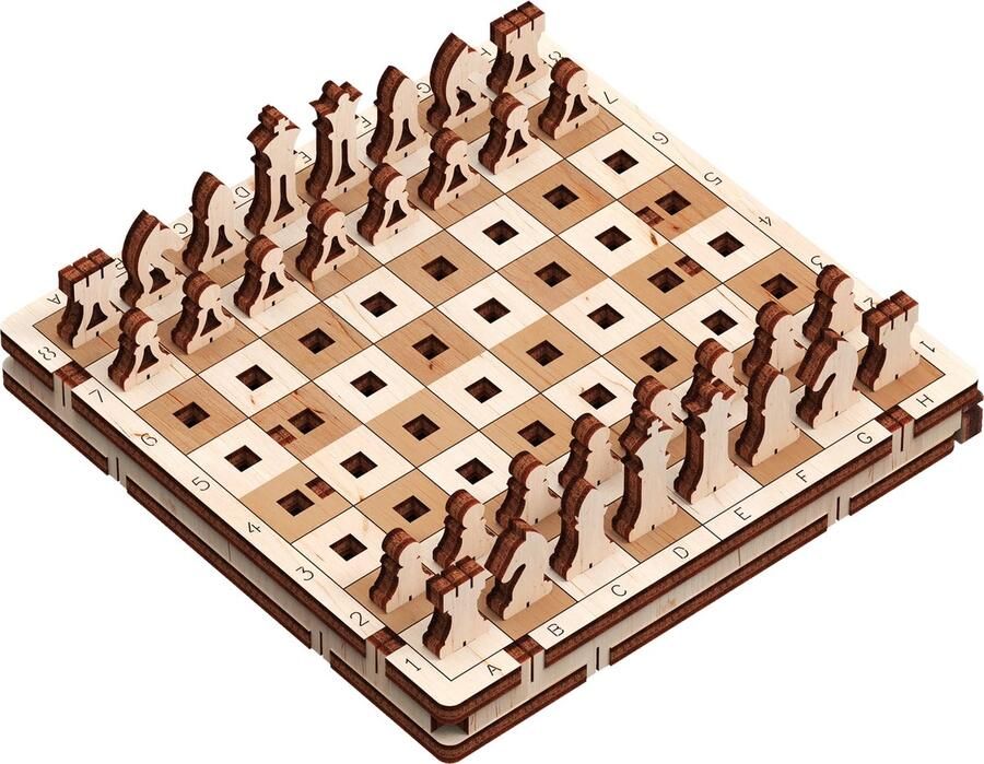 Mr. PlayWood Game Chess 3D houten puzzel Bouwpakket hout DIY Knutselen Miniatuur 129 onderdelen