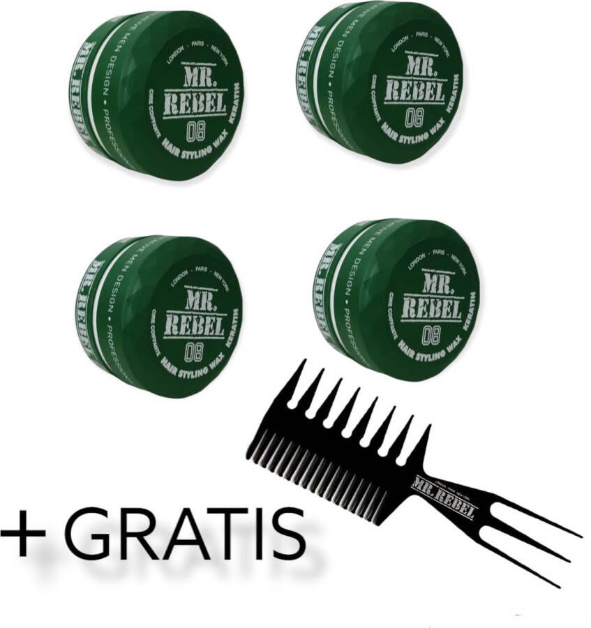 Mr. Rebel Haar Wax Mannen Haar Wax Mannen Haar Wax Hair Gel Hair Styling Wax 08 ( 4 Stuks + Een Styling Kan Gratis ) 600 ML