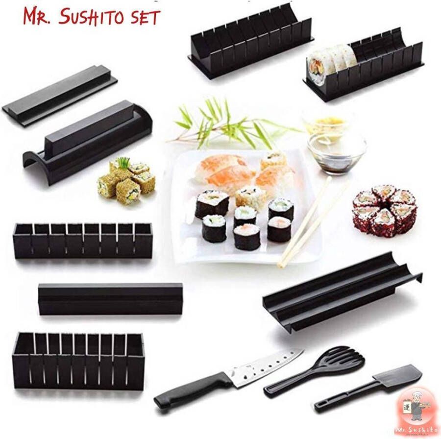 Mr. Sushito 11-Delige Sushi Maker Set All in One Sushi Roller Set Sushimaker Tool Doe het zelf Sushi Go- Sushi maken Incl. twee paar Chopsticks